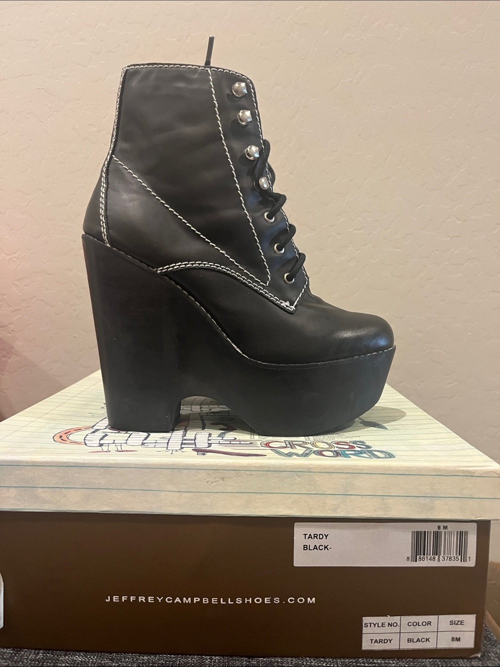Jeffrey Campbell Tardy Black Platform Lace-Up Ankle Boot